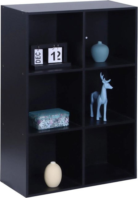 Relaxdays Bücherregal aus Holzwerkstoff in Schwarz mit 6 Fächern, H x B x T: 91 x 61 x 30 cm - Bild 1