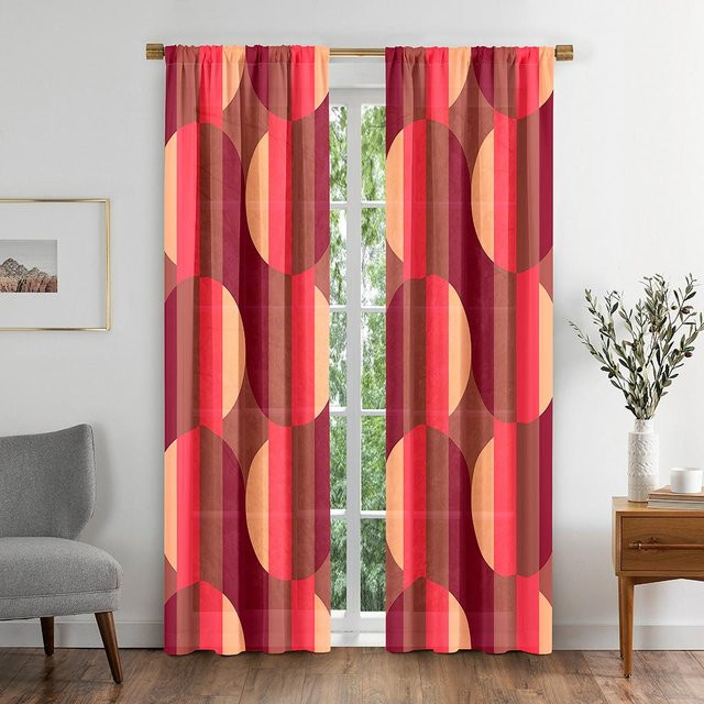 Stilvoller Blackout-Fenstervorhang mit Line-Art Design in Schwarz und Multicolour, 2er-Set aus Polyester, B: 50 cm, H: 130 cm - Bild 1