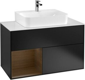 V&B Waschtischunterschrank Finion 100 in Schwarz lackiert mit Regalelement links, B/T/H: 100 x 50,1 x 50,1 cm - Bild 1