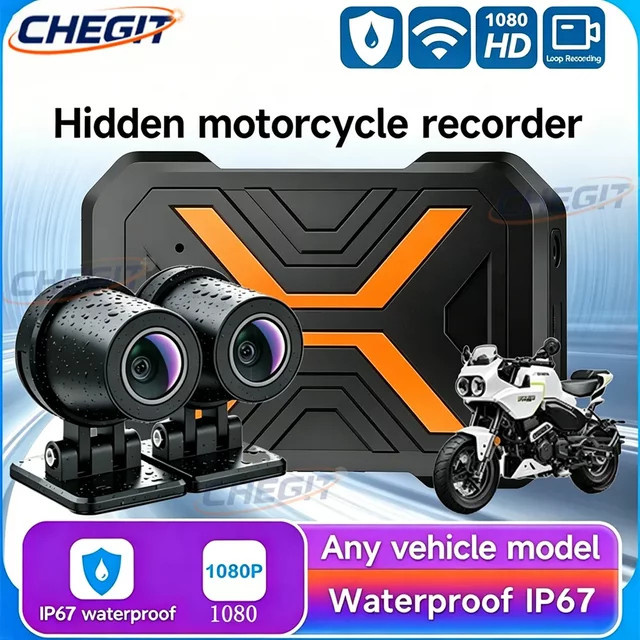 WDSZKMYF Motorrad Dual-Lens Dashcam in Schwarz mit 1080P Full HD, IP67 wasserdicht, WiFi-Telefonverbindung und EIS intelligenter Anti-Shake-Stabilisierung - Bild 1