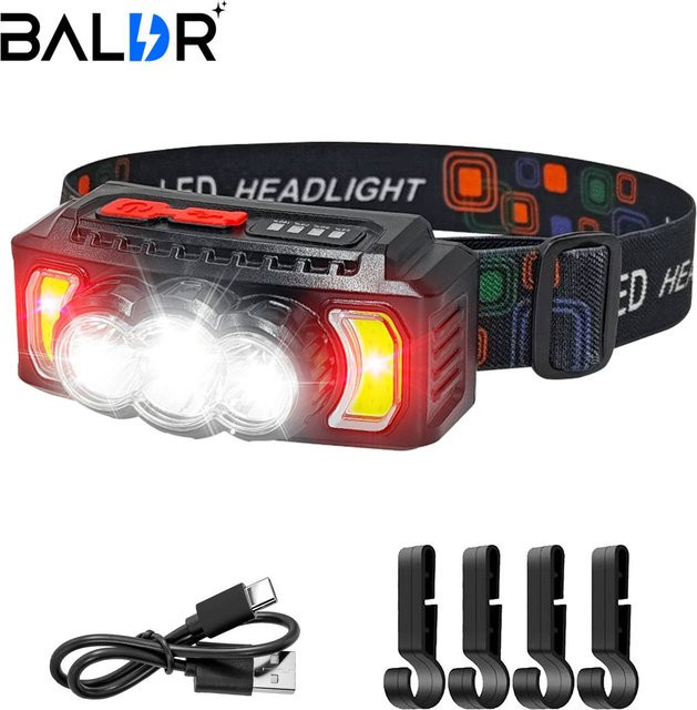 BALDR LED Stirnlampe mit COB-Technik und Akku, aufladbare Outdoor-Sport-Kopflampe in Schwarz - Bild 1