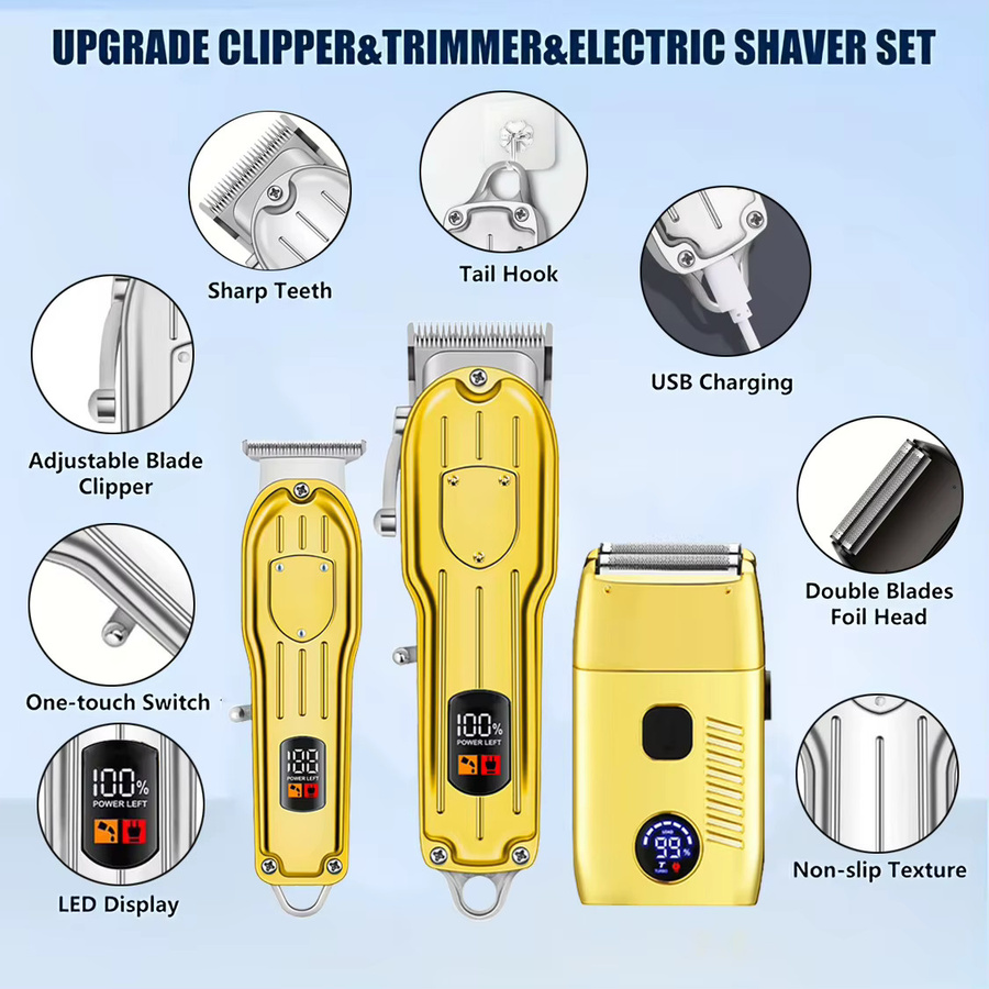Edieu 3-in-1 Haarschneidemaschine und Trimmer, Herren, Silber/Gold - Bild 4
