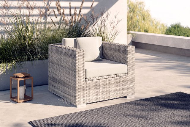 OUTFLEXX Sessel in Desert-Beige mit Kissenboxfunktion und inklusive Kissen aus Polyrattan und Aluminium - Bild 1