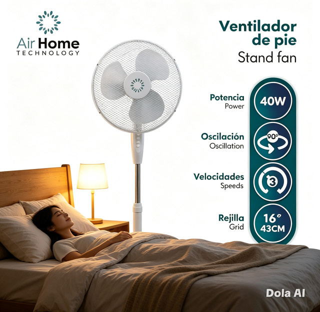 Air Home Bodenventilator mit Oszillation, 40W, 3 Geschwindigkeiten, Weiß, Durchmesser: 43 cm - Bild 1