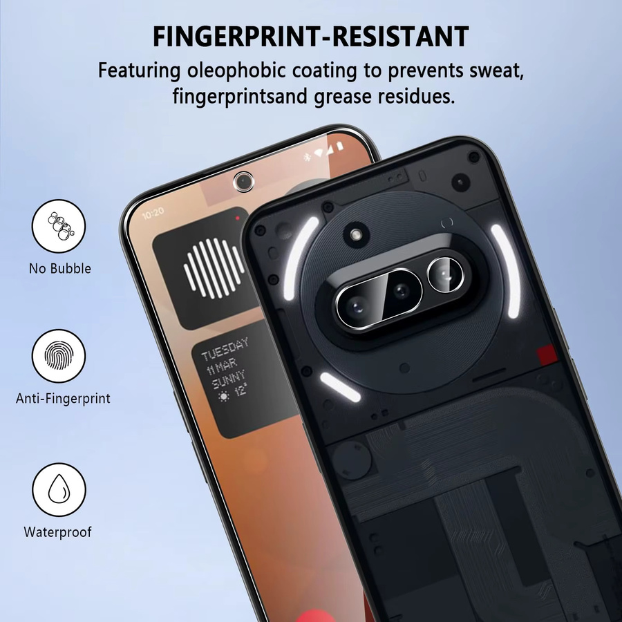 AdvenQi Displayschutzfolie aus gehärtetem Glas für Nothing Phone 3a, transparent, HD 9H, kratzfest - Bild 4