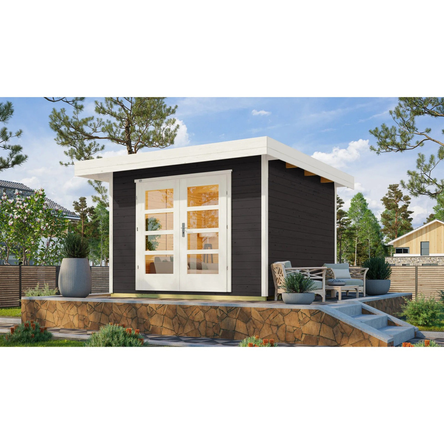 WEKA Gartenhaus aus Fichtenholz mit Flachdach und Vordach in Anthrazit, B/H/T: 356 x 226 x 375 cm - Bild 2