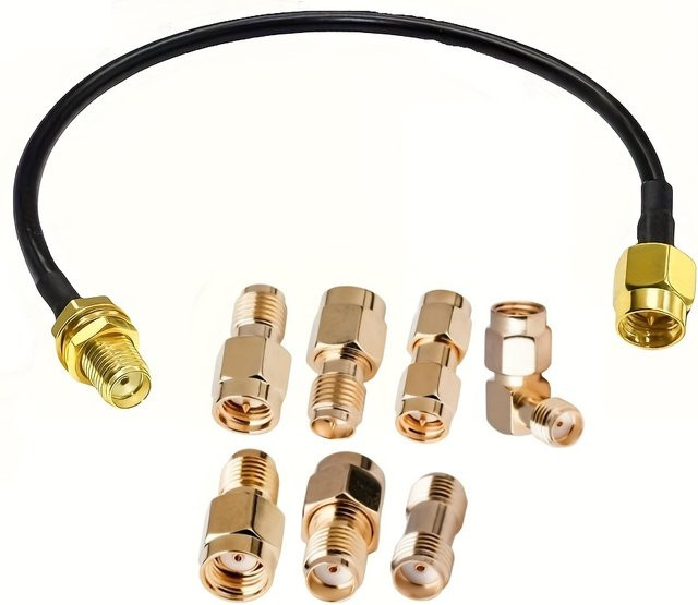 7er Set SMA-Adapter Set aus SMA-Stecker auf SMA-Buchse in Gold, Länge: 15 cm - Bild 1