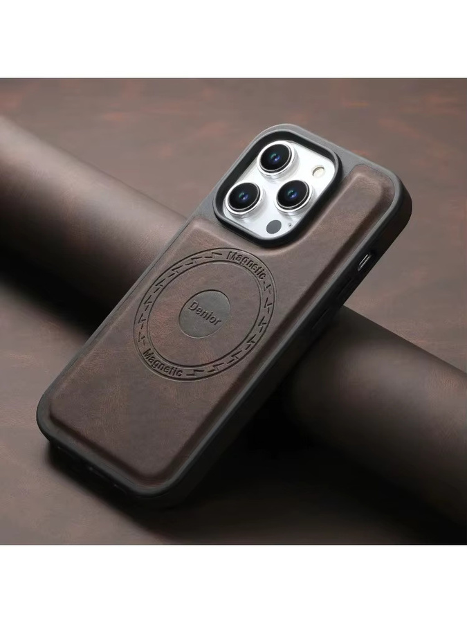 Vintage Lederhülle für Apple iPhone 16 15 14 13 12 Pro Max Plus mit MagSafe Magnetfunktion in Braun - Bild 5