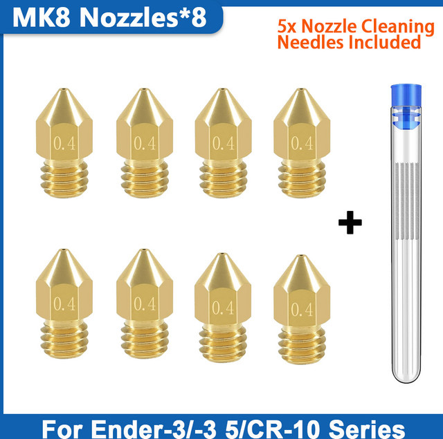 8 Stück MK8 Extruderdüsen 0,4 mm in Gold für Creality Ender 3, 3 Pro, 3 V2, Ender 5, 5 Pro und CR-10/10S FDM 3D-Drucker - Bild 1