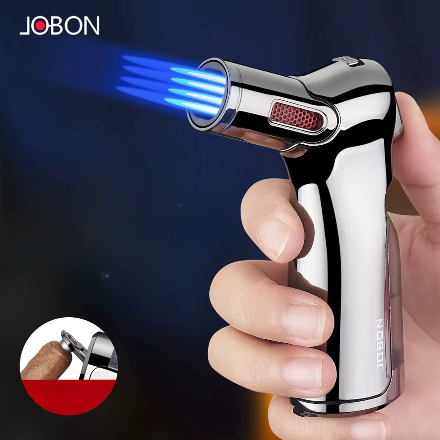JOBON Tragbares Zigarrenfeuerzeug mit 1300 Grad Blue Flame Jet-Turbine, winddichtes Feuerzeug in Blau inklusive Zigarrenschneider - Bild 2