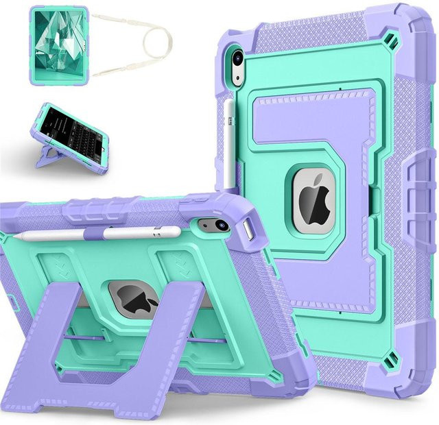 Stoßfeste Armor Tablet-Hülle für Apple iPad 10 (10,9 Zoll) 2025 mit Ständer und Riemen in Weiß - Bild 1
