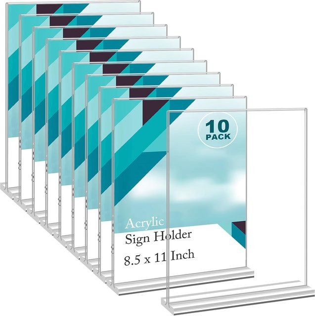 10 Stück Acryl-Schilderhalter transparent, doppelseitige Aufsteller für Menüs, Flyer und Papier zur Tischpräsentation - Bild 1