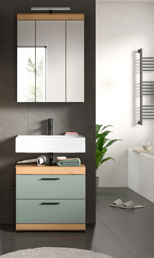 Inn.Furn Badezimmer Spiegelschrank Shawn in Eiche, Breite: 60 cm, mit LED-Beleuchtung und Glastüren - Bild 2