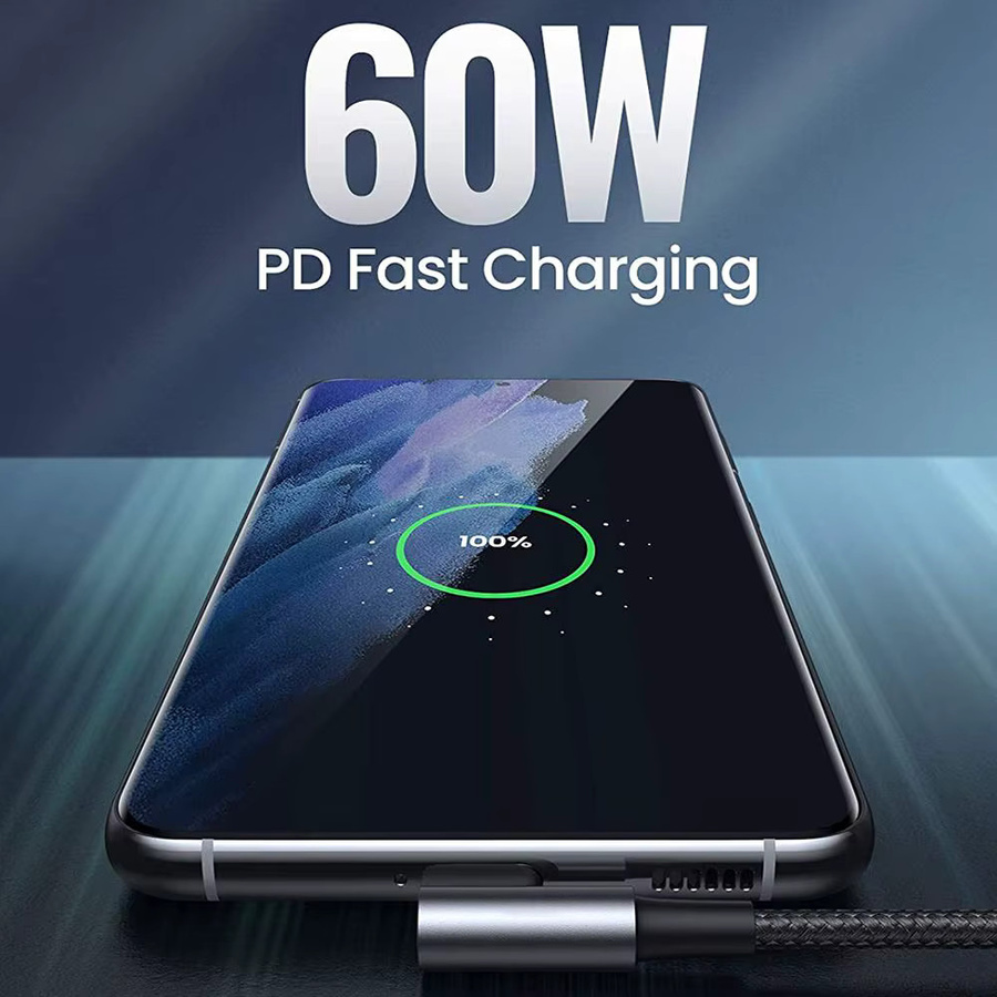 MIIQNUS USB-C auf USB-C Ladekabel mit 60W PD Schnellladefunktion, rechtwinkliges 90 Grad Datenkabel in Schwarz - Bild 4