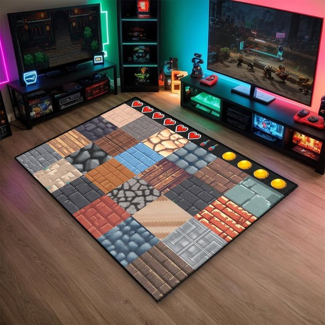 Pixel Block Teppichmatte Lodestar, buntes geometrisches Blockmuster, rutschfest und waschbar, B/B: 40 x 60 cm - Bild 1