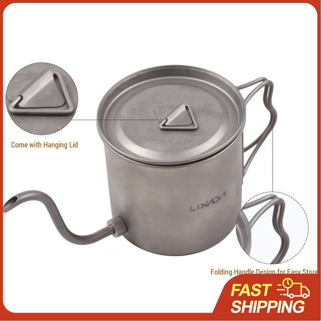 LIXADA Titan-Schwanenhalskessel mit Ti-Becher und klappbarem Griff, grauer Kaffeekessel für Outdoor-Camping, 400 ml - Bild 1
