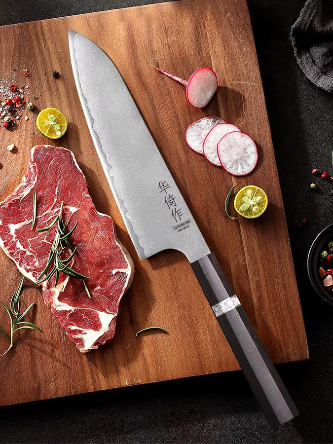 HUAYIGRAND Santoku-Messer aus dreischichtigem Verbundstahl, 17,78 cm, Weiß - Bild 7