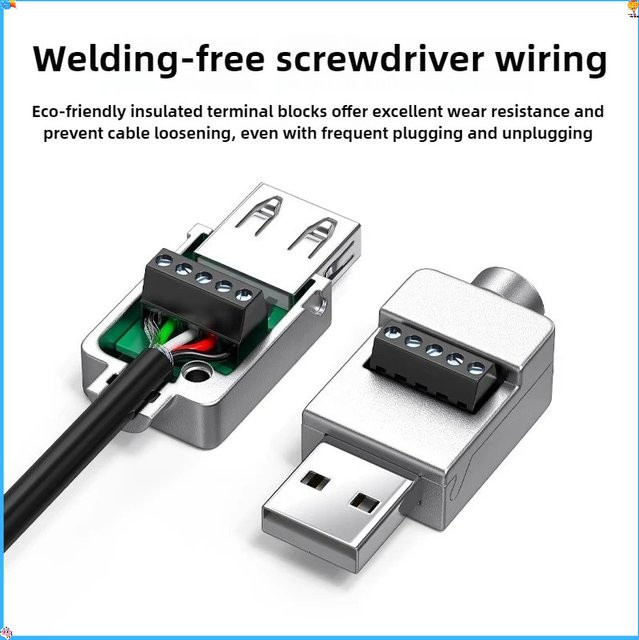 USB 2.0 DIY Reparatur-Kabel Set mit Metallgehäuse, Männlich und Weiblich, Silber - Bild 1
