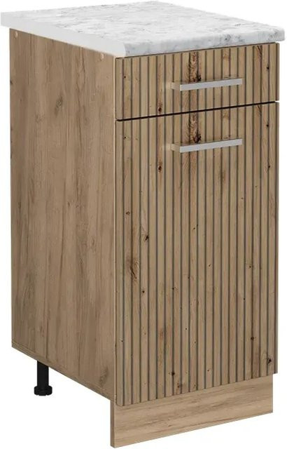 Vicco Küchenunterschrank R-Line Artisan-Eiche und Goldkraft Eiche mit Marmor-Optik, Breite: 40 cm, Tiefe: 60 cm, Höhe: 81,6 cm - Bild 1