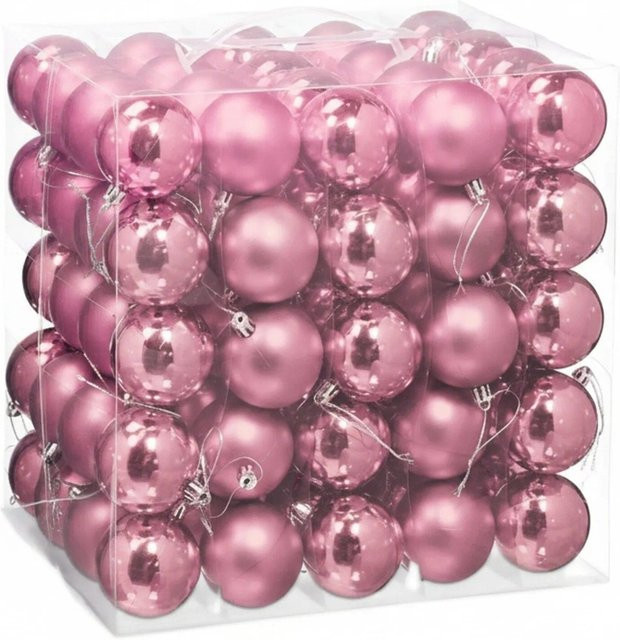 Relaxdays Weihnachtskugeln 100er Set aus Kunststoff in Rosa Matt und Glänzend mit Bändchen - Bild 1
