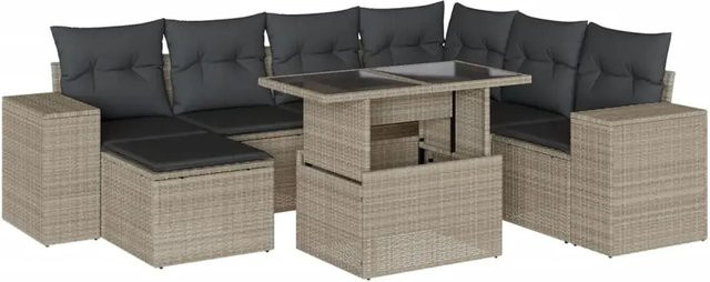 vidaXL 8-teilige Garten-Sofagarnitur in L-Form mit Polyrattan und Kissen, Anthrazit/Grau - Bild 1