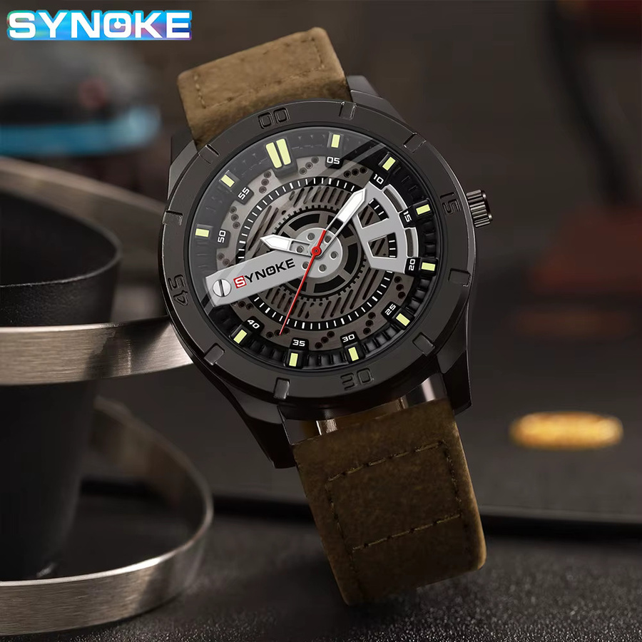 SYNOKE Armbanduhr Quarz, Leder, Schwarz, Braun, Herren - Bild 2