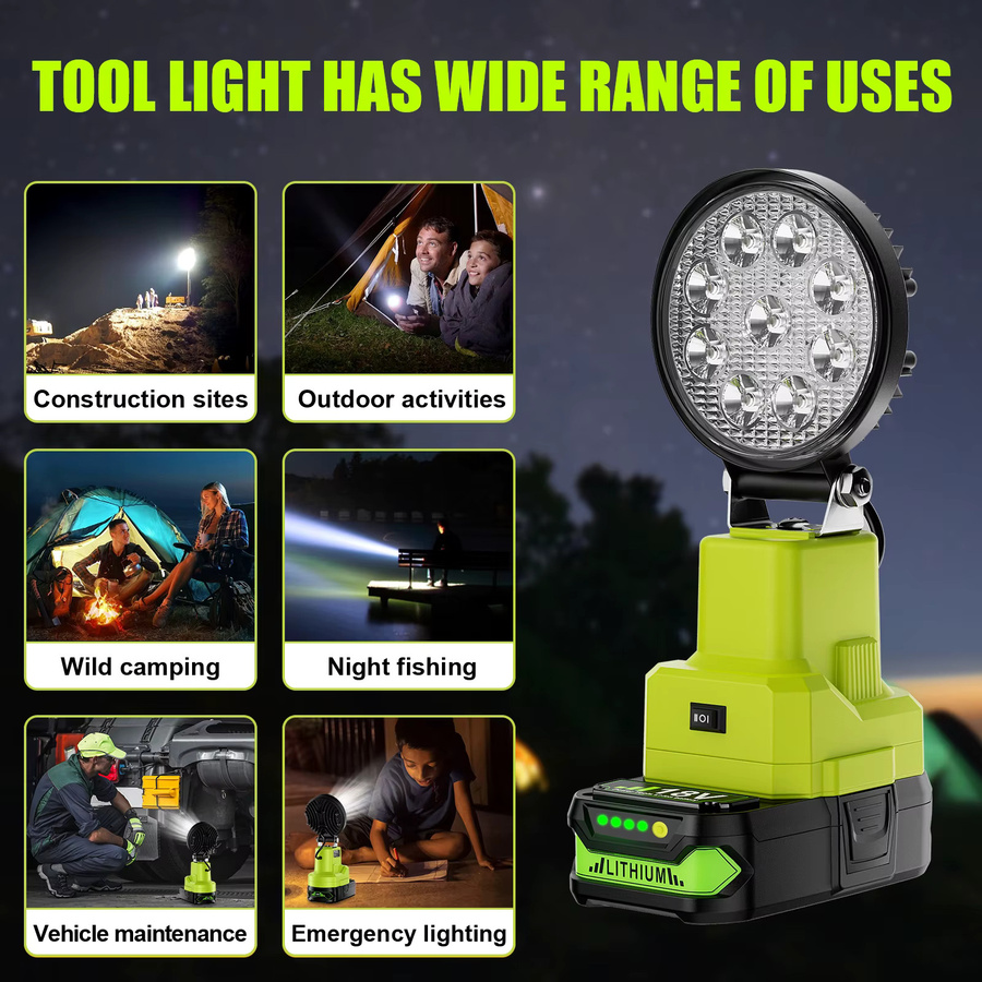 Turpow 27W Arbeits-LED-Leuchte für Roybi 18V Akku P108 P107 7.5Ah 10.4Ah Werkzeugzubehör - Bild 5