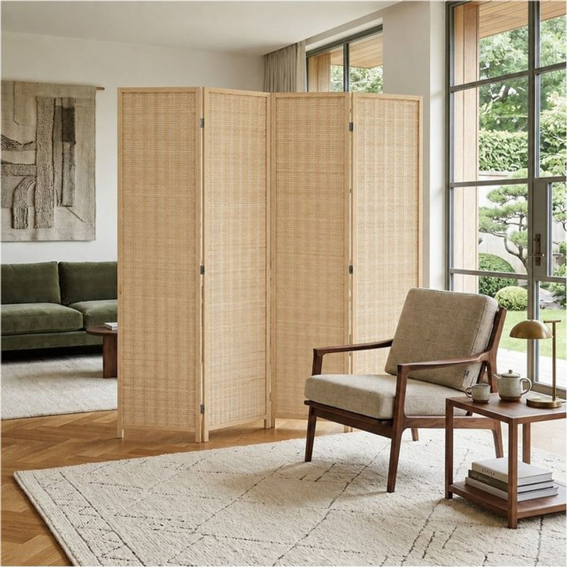 Makika Faltbarer Raumteiler aus Bambus in Natur Hellbraun Beige im Skandinavischen Design - Bild 1