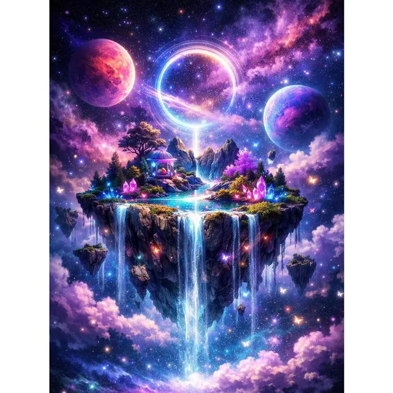 YUTTEE 5D Diamantmalerei Set Galaxy Schwebende Insel Wasserfall Mosaik DIY Wanddekoration Mehrfarbig - Bild 2