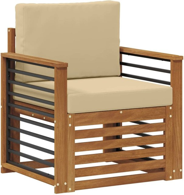 vidaXL Outdoor-Sofagarnitur aus Akazienholz mit Kissen in Natur-beige, B/T/H: 71 x 63 x 73 cm - Bild 1