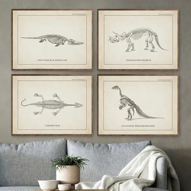 Potdemiel Leinwand Malerei Nordic Dinosaurier Skelett Vintage Paläontologie Wandkunst für Kinderzimmer - Bild 1