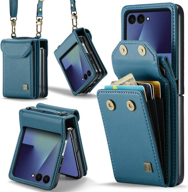 Crossbody Leder Brieftasche Kartenhalter Hülle für Samsung Galaxy Z Flip 8, Flip7, Flip6, Flip5 und Galaxy Z Flip7 FE in Braun oder Blau - Bild 1