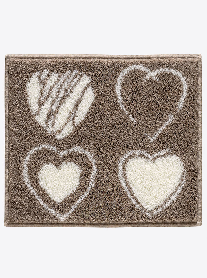 Rutschhemmende Badematte mit Herzmotiven in Beige aus 100% Polyacryl, für Fußbodenheizung geeignet - Bild 2