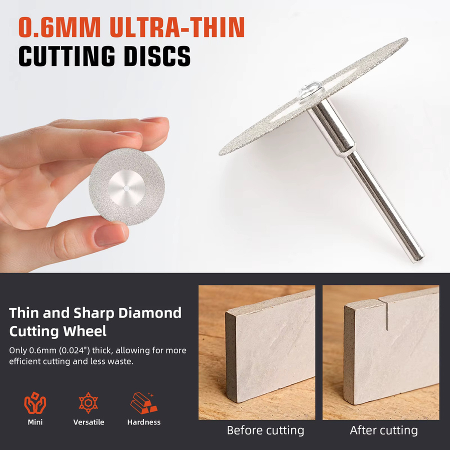 SI FANG Diamant-Trennscheiben Set 10 Stück, Mini-Kreissägeblätter für Dremel-Rotationswerkzeuge, Silber, für Holz und Stein - Bild 4