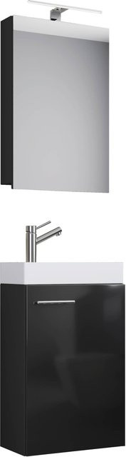 VCM Möbel Waschplatz Slito 4-teilig in Schwarz und Weiß mit Waschbecken, Spiegelschrank und LED-Beleuchtung, B/H/T: 41 x 69,5 x 22 cm - Bild 1