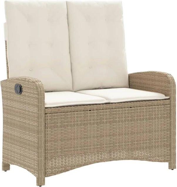 Verstellbare Gartenbank von furnicato aus beige farbenem Poly Rattan mit Kissen und Armlehnen, B/T/H: 110 x 59 x 93 cm - Bild 1