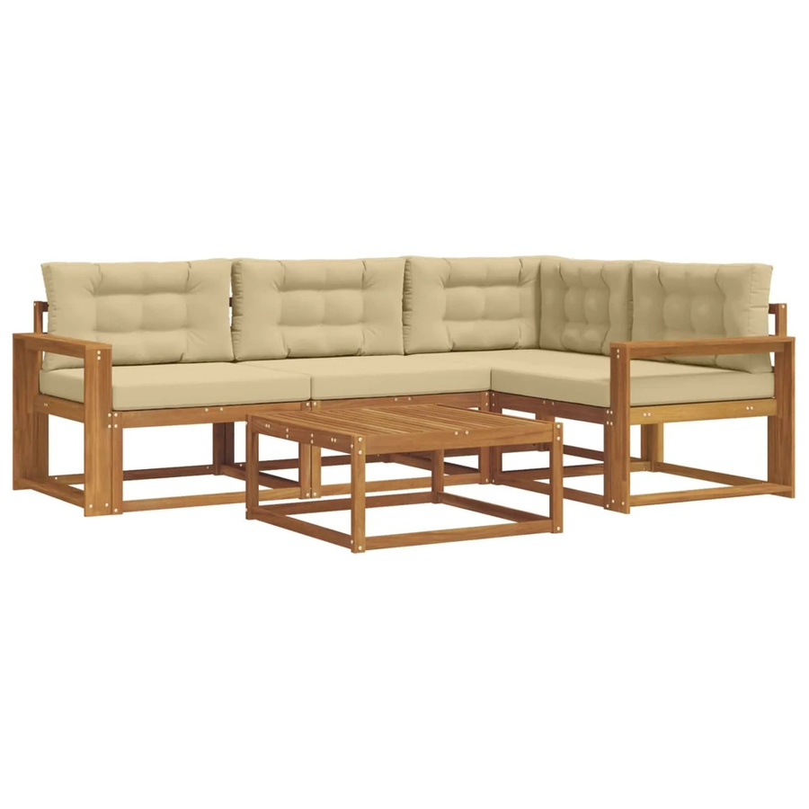 vidaXL Outdoor-Sofagarnitur 5-teilig aus Akazienholz mit Kissen in Natur und Beige - Bild 2