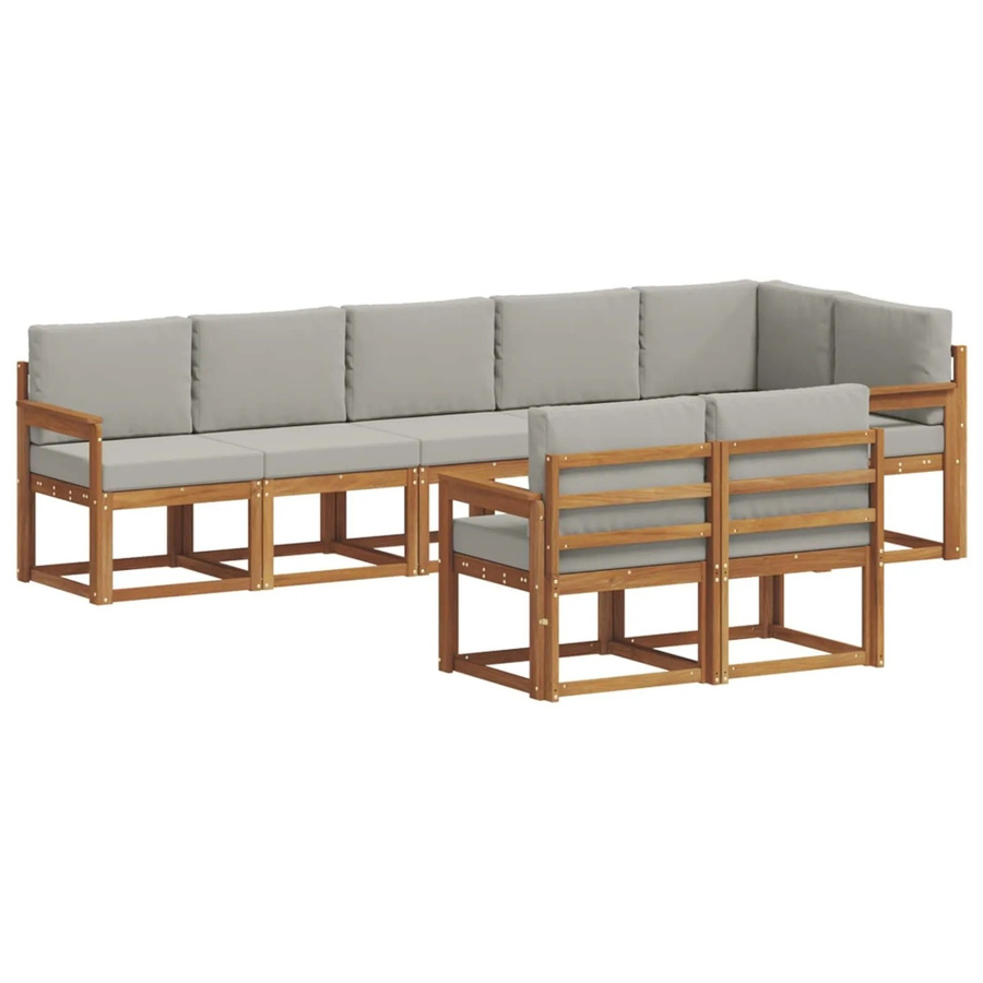 vidaXL Outdoor-Sofagarnitur in L-Form aus massivem Akazienholz mit Kissen in Hellgrau und Natur - Bild 2