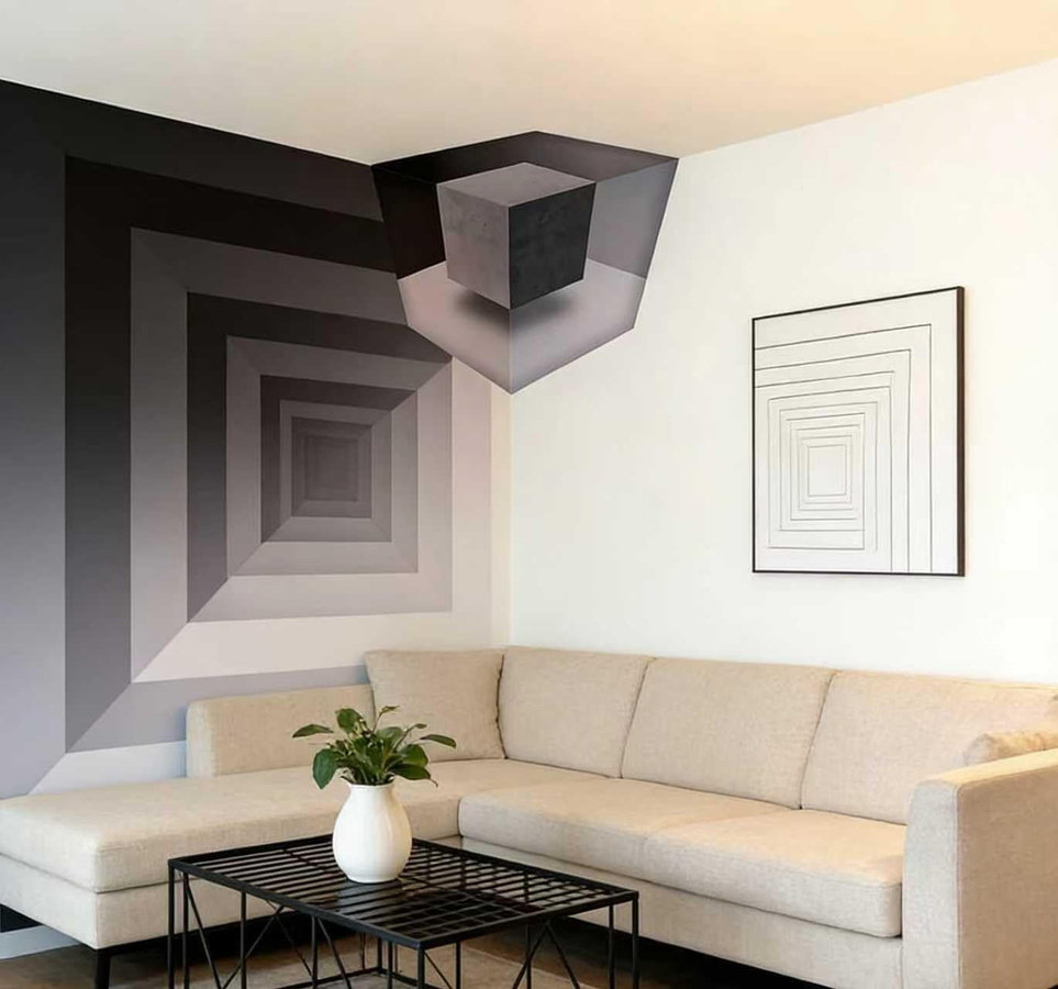 Oudun 3D Eckwandaufkleber mit optischer Täuschung, geometrischer Würfel-Design, selbstklebend und abnehmbar, modern Wandkunst aus PVC für dein Heim oder Büro - Bild 5