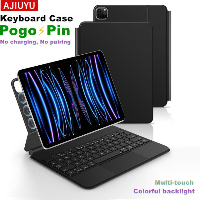 AJIUYU Pogo Pin Magic Tastatur Hülle für iPad Pro 11, iPad Pro 13, iPad Air 10,9 und iPad Pro 12,9 mit Smart PIN Plug&Play Direktverbindung in Schwarz oder Weiß - Bild 1