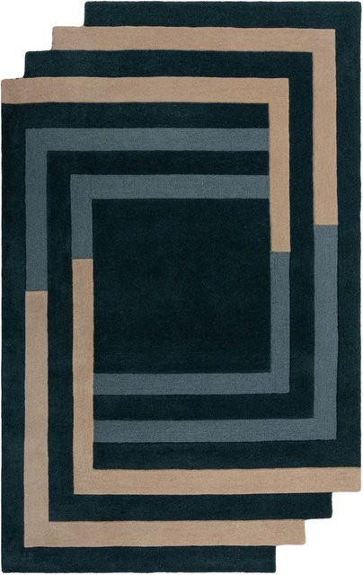 Flair Rugs Wollteppich Labyrinth Shaped in Blau-Beige mit geometrischem Design, B: 150 cm, T: 240 cm - Bild 1
