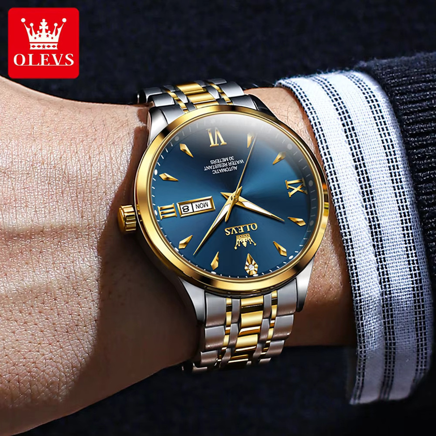 OLEVS Armbanduhr, Automatik, Edelstahl, Blau, Herren - Bild 4