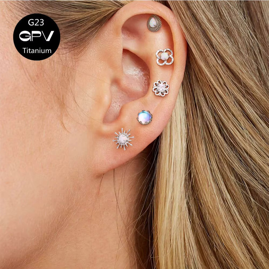 Earnail Piercing, Titan, Opal, Mondstein, Damen - Bild 2