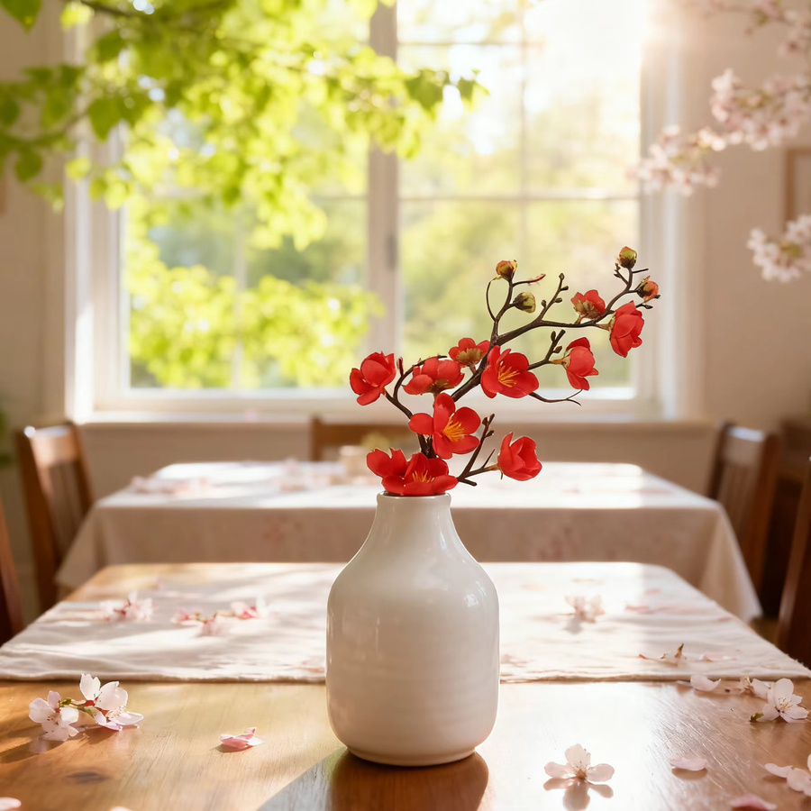 Künstliche Pflaumenblüten und Pfirsichzweige aus Seide in Rot für Dekorationen und Hochzeiten - Bild 1