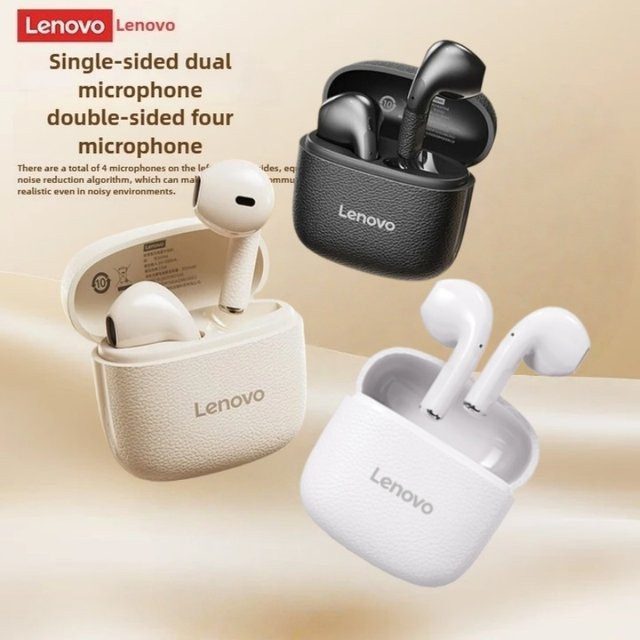 Lenovo EA166 TWS Bluetooth 5.4 Ohrhörer in Weiß mit Mikrofon, Hi-Fi-Sound und wasserfester Leder-Optik - Bild 1