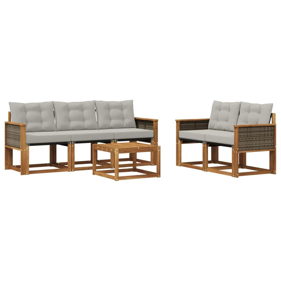vidaXL Outdoor-Sofagarnitur aus Akazienholz mit Textilene und Kissen, 6-teilig, Grau/Natur - Bild 2