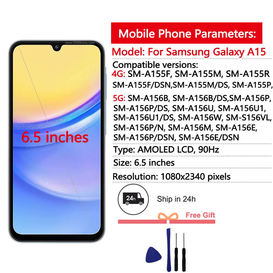 Samsung AMOLED Display mit Touchscreen Digitizer Montage für Samsung Galaxy A15 4G und 5G in Schwarz - Bild 2