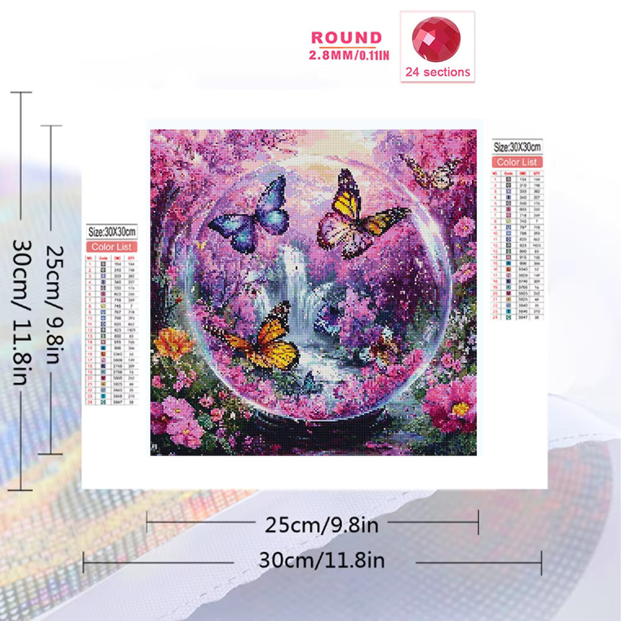 EverShine Diamant-Mosaik Stickerei Kirschblüten und Schmetterlinge als Landschafts-Wasserfall-Gemälde in Multicolour, Tischmodell, B/T: 20 x 20 cm - Bild 2