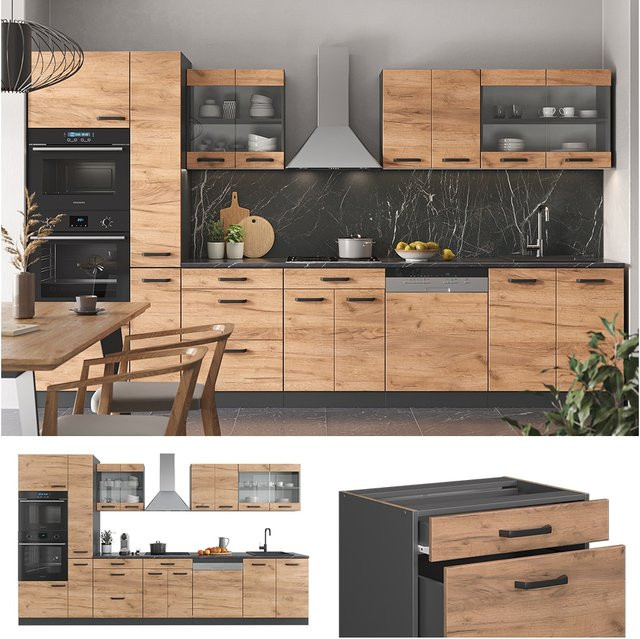 Vicco R-Line Küchenzeile Einbauküche in Eiche und Anthrazit mit 350 cm Breite - Bild 1