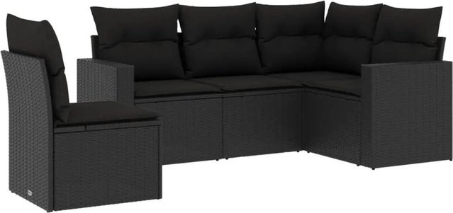 vidaXL 5-tlg Garten-Sofagarnitur in L-Form aus schwarzem PE-Rattan mit Kissen und pulverbeschichtetem Stahlgestell - Bild 1